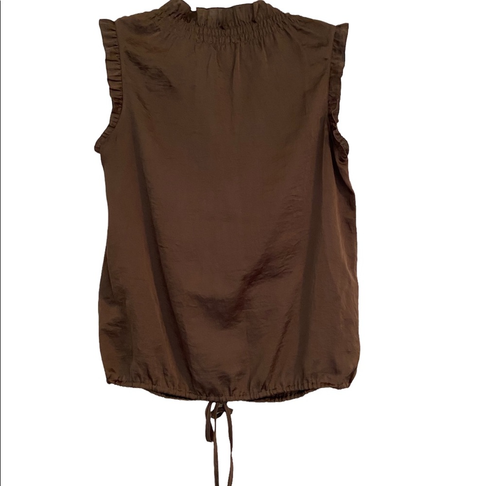 Loft Brown Button Front Ruffled Top Size Small - image 2